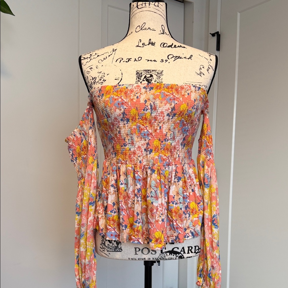 Anthropologie Multicolor Floral Smocked Blouse
